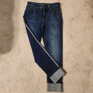 Chico's SO SLIMMING Girlfriend Ankle Jean, Size 00, Silver Sequin detail